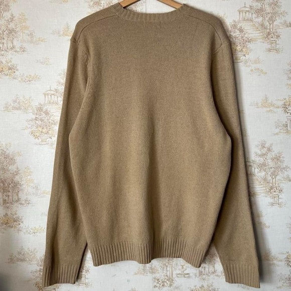 Vintage Eddie Bauer tan lambswool knit crewneck wool sweater preppy size L - Picture 2 of 8